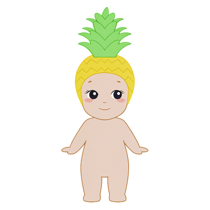 A cute cartoon baby with a pineapple-shaped head, featuring bright green leaves and a cheerful expression.DTF Transfers dtf prints