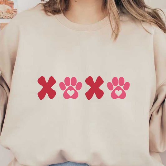 A playful design featuring red and pink “X” and paw print shapes, perfect for pet lovers or Valentine’s themes.DTF Transfers