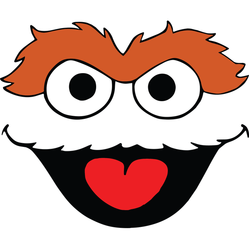 A playful, cartoonish face featuring bold black outlines, vibrant orange hair, large expressive eyes, and a bright red heart shape for a mouth.DTF Transfers heat press transfers