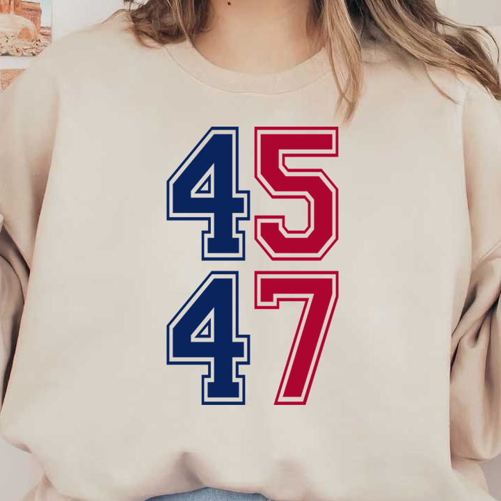 A graphic featuring the bold numbers 45 and 47, styled in red and blue colors.DTF Transfers dtf prints