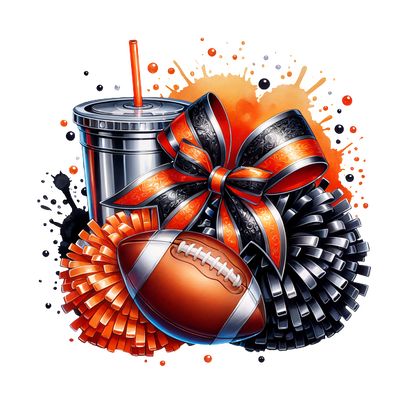 A vibrant design featuring a football, pom-poms, a festive bow, and a drink, perfect for game day celebrations!DTF Transfers dtf prints