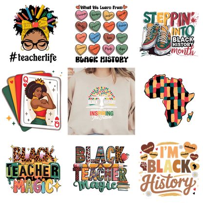 A diverse collection of Black History Month-inspired designs.DTF Transfers