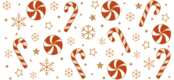 A festive pattern featuring red and white peppermint swirls, candy canes, and snowflakes, perfect for holiday cheer!UV Transfers dtf prints