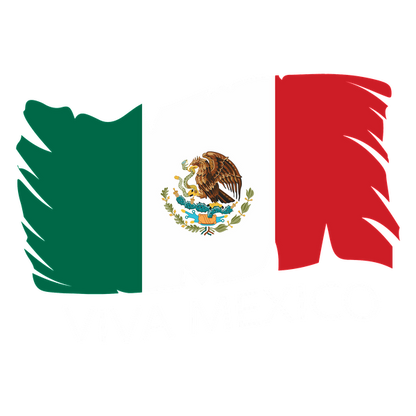 Celebrate Mexico with a vibrant flag design featuring green, white, and red colors, adorned with an eagle and "Viva Mexico!" text. dtf prints