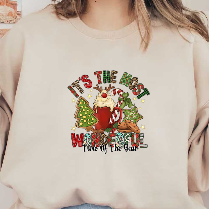 Celebrate the festive season with this cheerful design featuring a holiday drink, cookies, and vibrant Christmas-themed elements!DTF Transfers heat press transfers