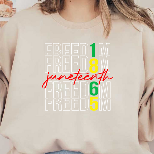 Celebre el Juneteenth con este diseño vibrante que presenta "LIBERTAD" y la fecha 18 de junio de 1865 en colores llamativos.