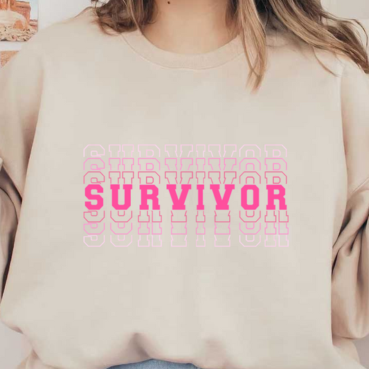 Diseño de texto "SURVIVOR" audaz y dinámico en rosa y negro, con efectos de capas y sombras para un impacto visual sorprendente.