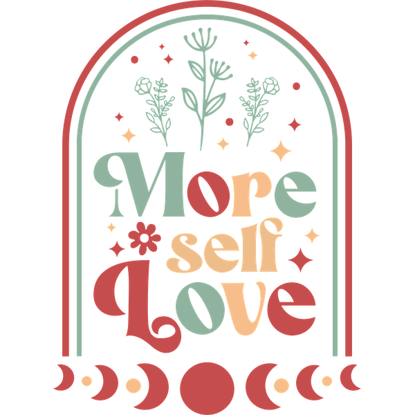 Un diseño vibrante con temática floral que presenta la inspiradora frase "Más amor propio" en colores y estilos divertidos.