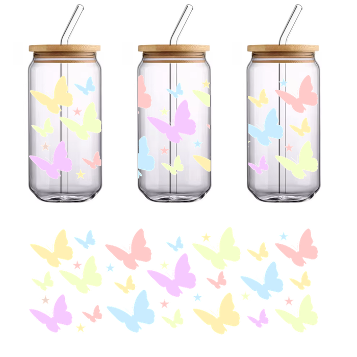 A whimsical pattern featuring pastel butterflies and stars, perfect for adding a touch of charm to any design.UV Transfersdtf regular iron