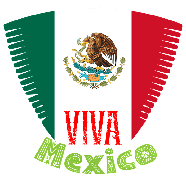 A vibrant design featuring the Mexican flag with an eagle emblem and the phrase "Viva Mexico" in bold, colorful letters. heat press transfers