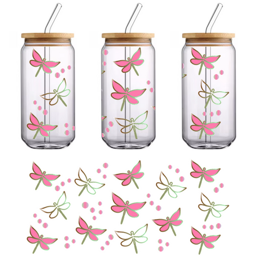 A vibrant pattern of pink butterflies and pastel dots, perfect for a whimsical and cheerful design.UV Transfers dtf transfers