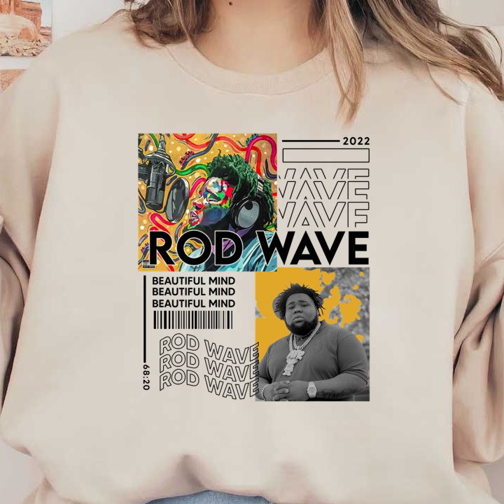 This vibrant artwork features Rod Wave, showcasing his expressive style as he records music, paired with a striking portrait.DTF Transfers