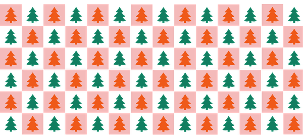 A festive pattern featuring alternating green and orange trees on a pink background, perfect for holiday-themed designs.UV Transfers dtf prints