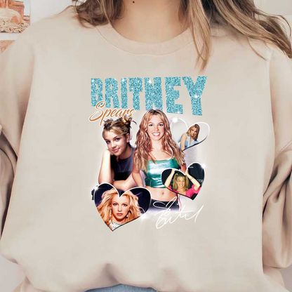 A vibrant collage featuring multiple images of Britney Spears, showcasing her iconic fashion and youthful charm through the years.DTF Transfers dtf transfers