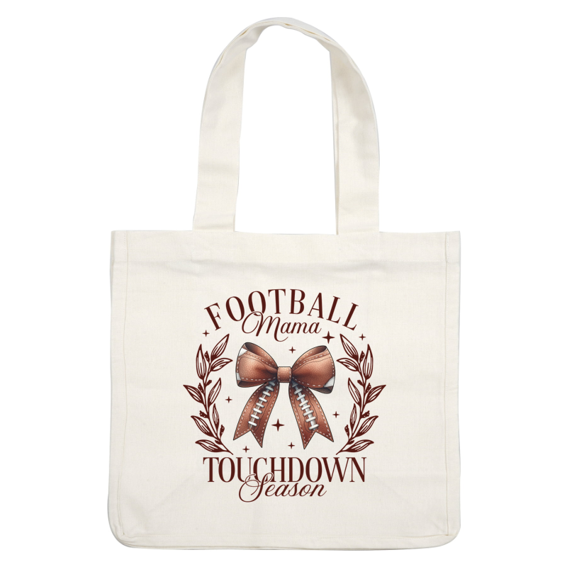 Celebrate football season with this charming design featuring a football-themed bow and the phrase "Football Mama Touchdown Season." dtf transfers