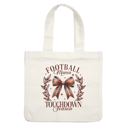 Celebrate football season with this charming design featuring a football-themed bow and the phrase "Football Mama Touchdown Season." dtf transfers