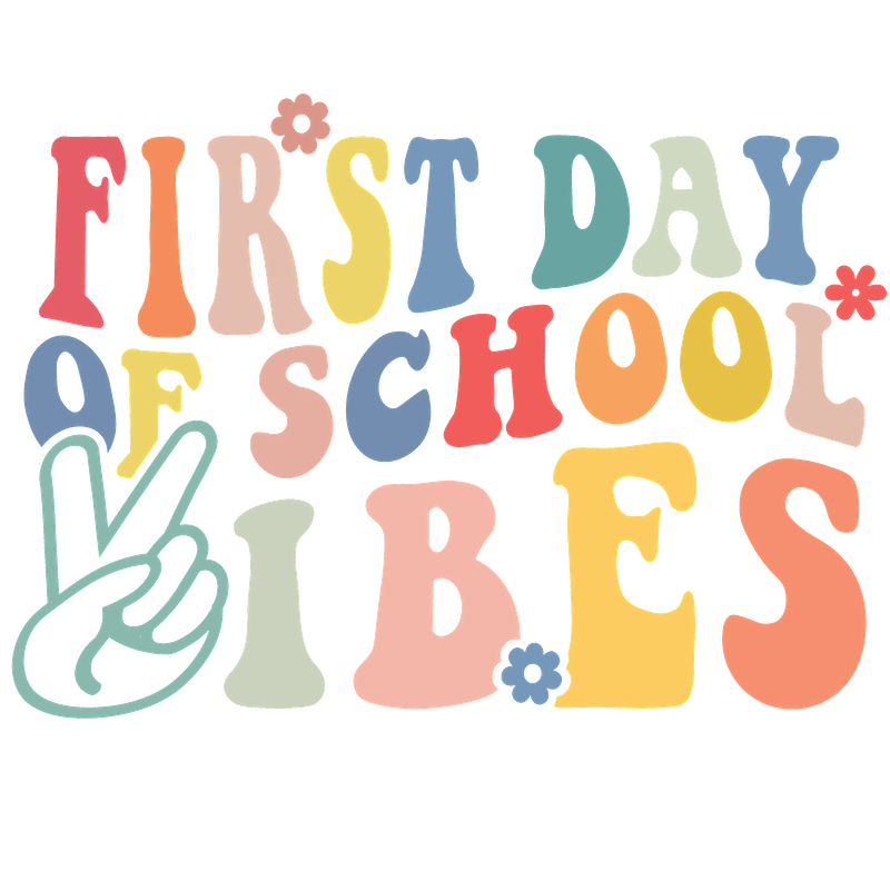 Celebrate the excitement of the new school year with this colorful "First Day of School Vibes" graphic design!DTF Transfers