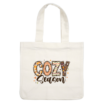 Celebre el otoño con este gráfico vibrante "Cozy Season", que presenta patrones divertidos y diseños con temática otoñal que evocan calidez y comodidad.