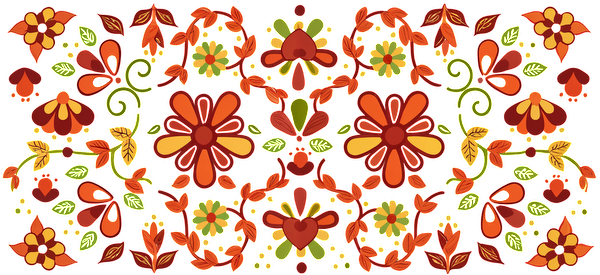 A vibrant floral pattern featuring orange and green flowers with swirling vines, perfect for autumn décor or textile designs.UV Transfers dtf prints