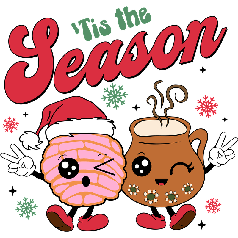 Celebrate the season with these adorable holiday characters, a cheerful sweet bun in a Santa hat and a festive mug!DTF Transfers dtf prints