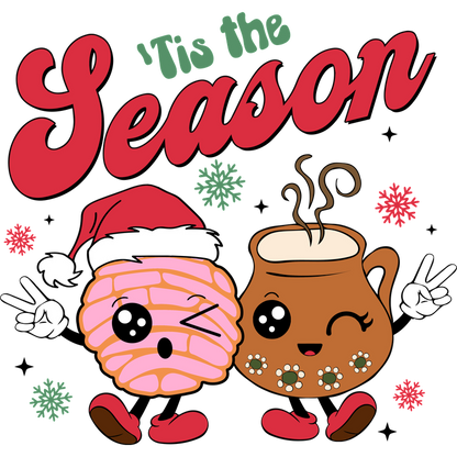 Celebrate the season with these adorable holiday characters, a cheerful sweet bun in a Santa hat and a festive mug!DTF Transfers dtf prints