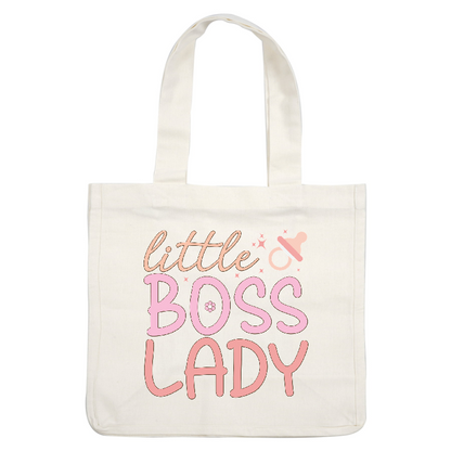 A playful design featuring the phrase "little BOSS LADY" in soft pink colors, ideal for celebrating a little one's strong personality!DTF Transfers
