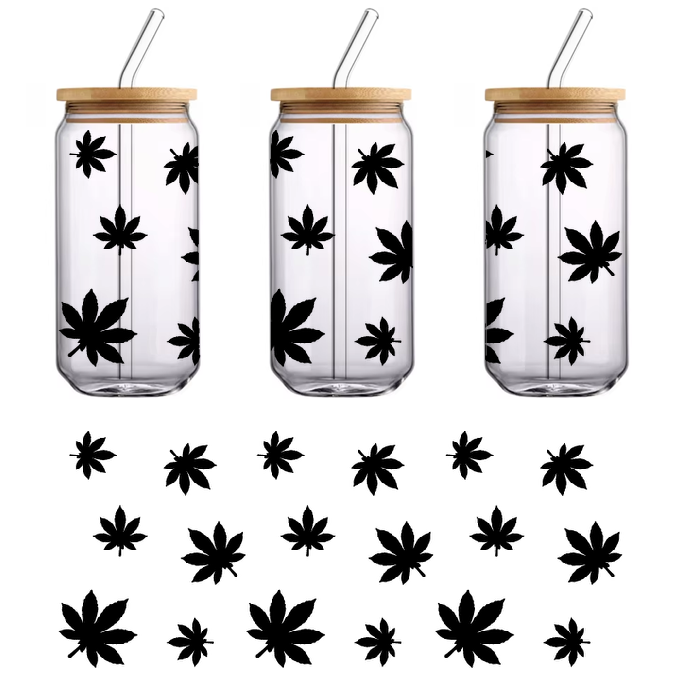 A wallpaper design with black leaves on a green background.UV Transfers