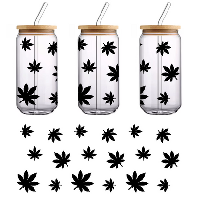 A wallpaper design with black leaves on a green background.UV Transfers