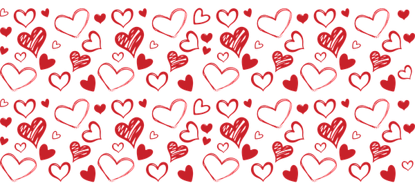 A playful pattern featuring various red hearts, perfect for adding a romantic touch to any design or decoration!UV Transfers dtf transfers