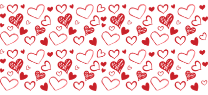 A playful pattern featuring various red hearts, perfect for adding a romantic touch to any design or decoration!UV Transfers dtf transfers