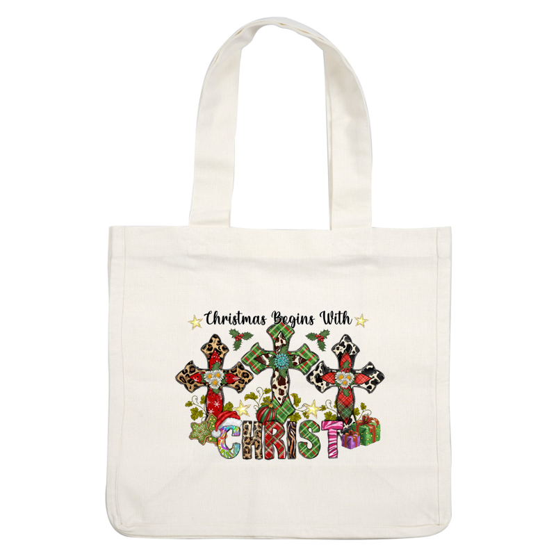 Celebrate the season with this vibrant Christmas design featuring colorful crosses, festive decorations, and cheerful holiday elements.DTF Transfers heat press transfers