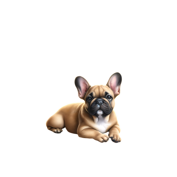 A cute, cartoon-style French Bulldog lounging with a charming expression and distinctively large ears. dtf prints