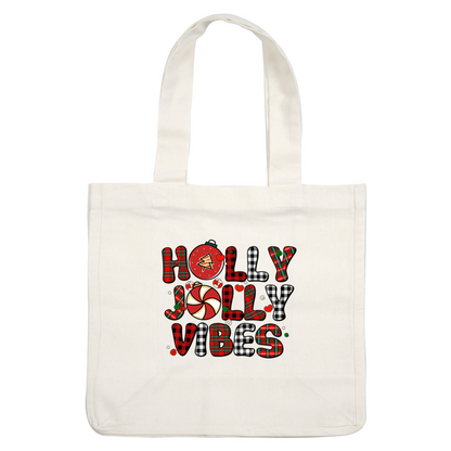 ¡Celebre la temporada navideña con este vibrante diseño "Holly Jolly Vibes" que presenta colores festivos y elementos divertidos!