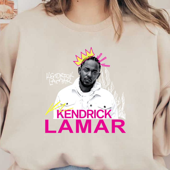 This vibrant graphic features Kendrick Lamar, showcasing his iconic style with bold colors and artistic elements.DTF Transfers