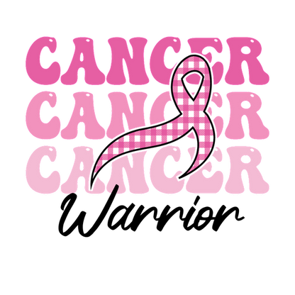 Bold pink text featuring the word "CANCER" repeatedly, accented with a pink plaid awareness ribbon, symbolizing support for cancer awareness. dtf prints