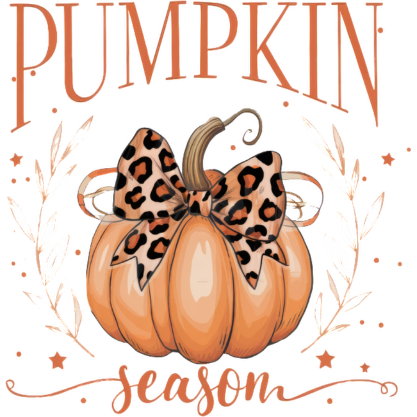 Celebrate pumpkin season with this charming illustration featuring a cute pumpkin adorned with a stylish leopard print bow. dtf transfers