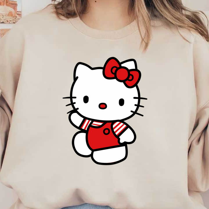 Meet Hello Kitty, an adorable character dressed in a red striped outfit with a matching bow, radiating charm and friendliness!DTF Transfers