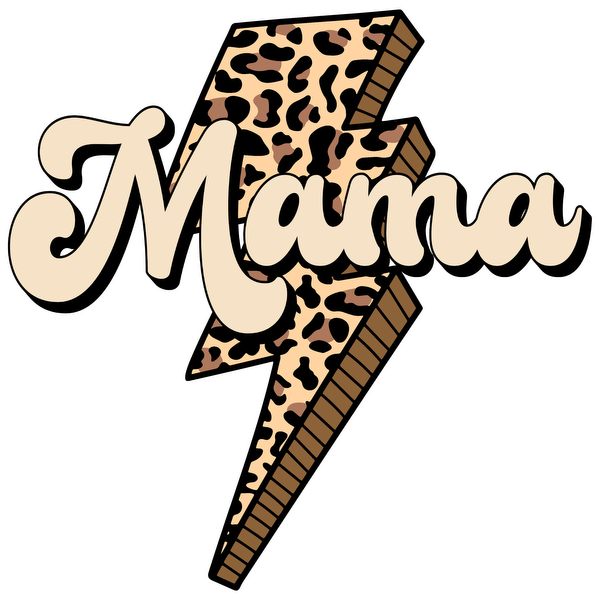 Bold "Mama" text featuring a stylish leopard print lightning bolt design for a fun and trendy look. heat press transfers