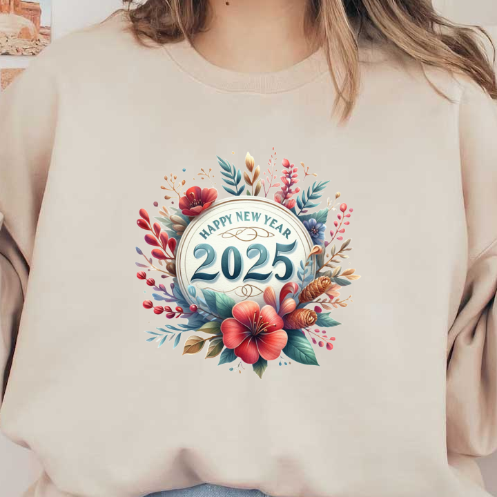 Celebrate the arrival of 2025 with this vibrant, floral-themed "Happy New Year" design, blending elegance and cheerfulness.DTF Transfers