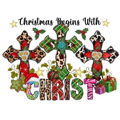 Celebrate the season with this vibrant Christmas design featuring colorful crosses, festive decorations, and cheerful holiday elements.DTF Transfers heat press transfers