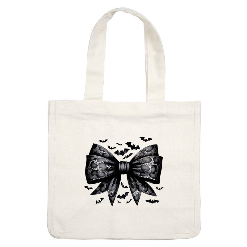 Un elegante lazo de encaje negro adornado con patrones de murciélagos, perfecto para darle un toque espeluznante pero a la moda.