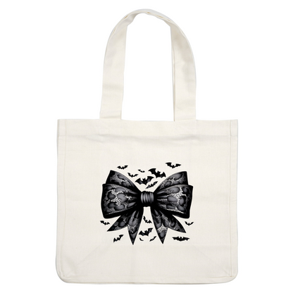 Un elegante lazo de encaje negro adornado con patrones de murciélagos, perfecto para darle un toque espeluznante pero a la moda.