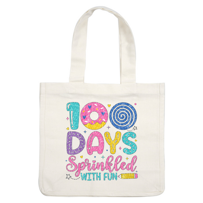 Celebrate 100 days of joy with this colorful, fun-themed design featuring playful fonts and sprinkles of creativity!DTF Transfers