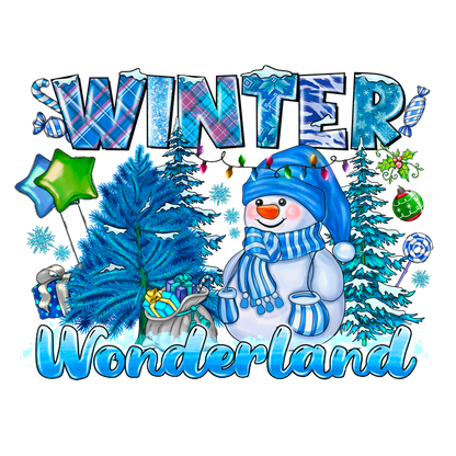 Get into the festive spirit with this cheerful "Winter Wonderland" design featuring a snowman, colorful trees, and vibrant decorations!DTF Transfers dtf transfers dtf prints