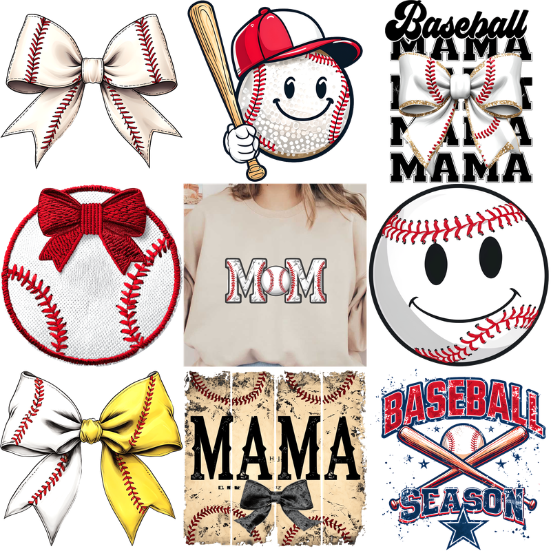 Cute baseball-themed graphics and apparel celebrating moms and baseball season!DTF Transfers