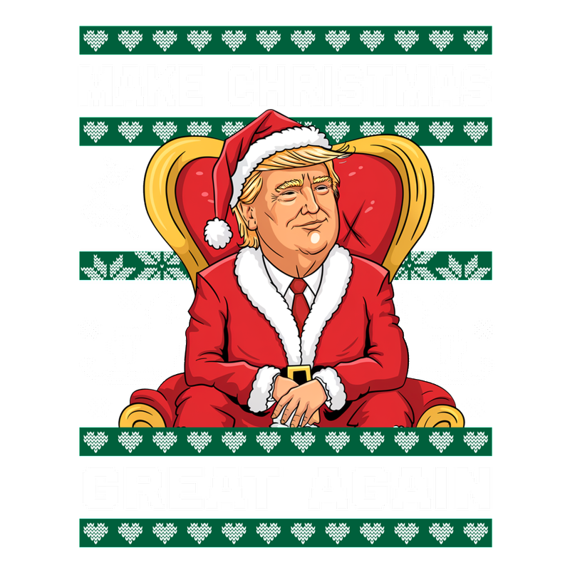 A festive holiday-themed graphic featuring a Santa figure sitting in a throne with the slogan "Make Christmas Great Again."DTF Transfersdtf regular irondtf regular iron