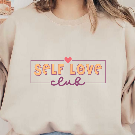 Un logotipo colorido y divertido para el "Self Love Club", que presenta un corazón y una tipografía divertida.