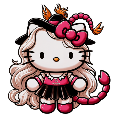 Meet this adorable Hello Kitty character with long blonde hair, a chic outfit, and a playful scorpion tail!DTF Transfers dtf prints