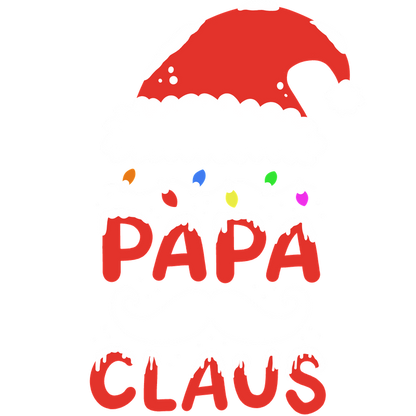 Festive "Papa Claus" design featuring a cheerful Santa hat, colorful lights, and a playful mustache—perfect for holiday celebrations!DTF Transfers dtf prints