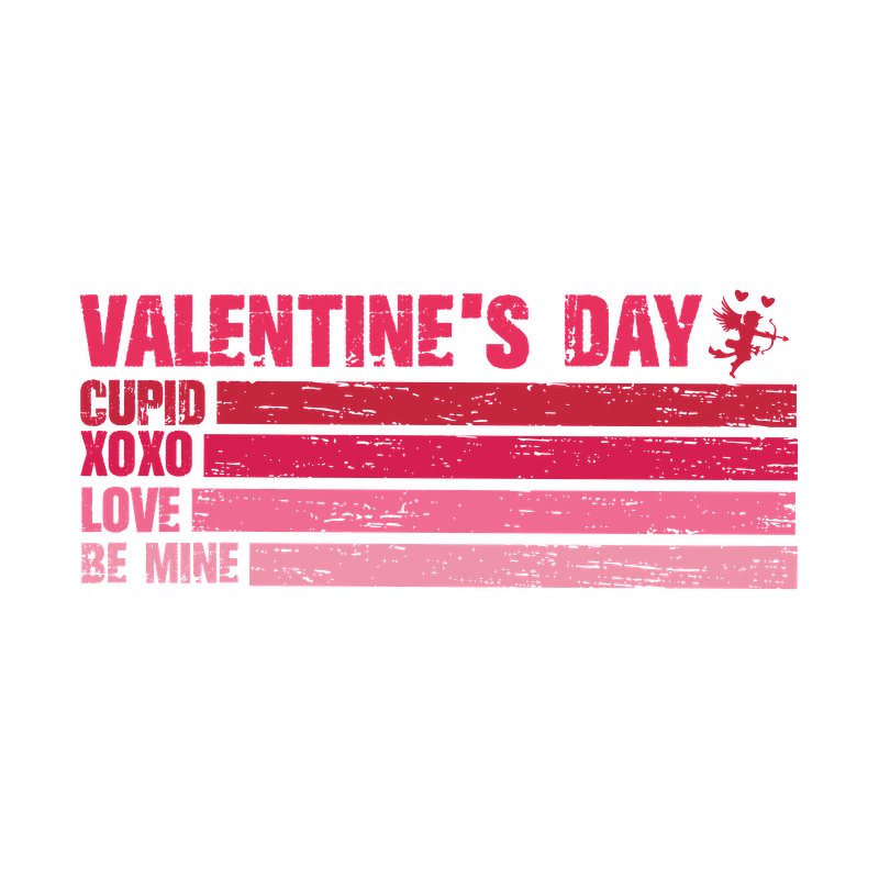 Celebrate love with this vibrant Valentine's Day graphic, featuring playful phrases like "Cupid," "XOXO," and "Be Mine" against a colorful background.DTF Transfers